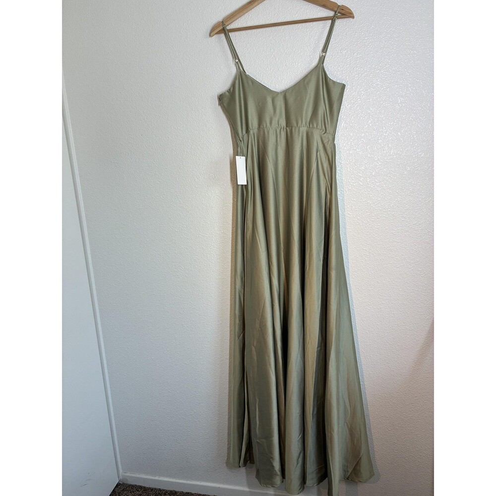 Show Me Your Mumu Faith Maxi Dress Womens Small Green Satin V Neck Wedding - Picture 4 of 16